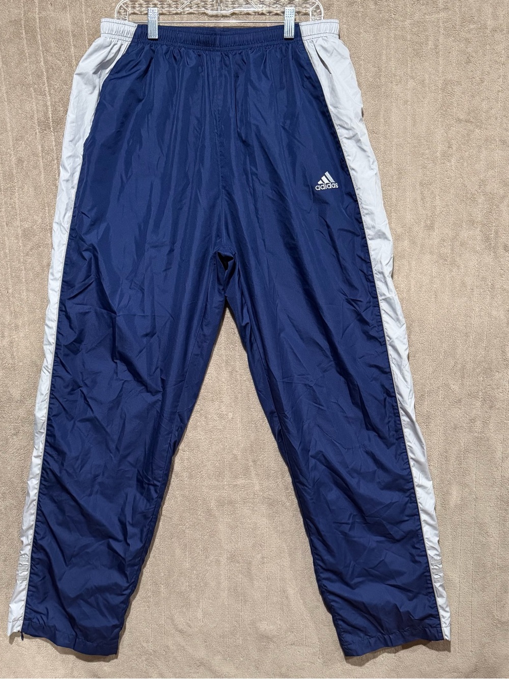 Vintage Adidas Track Pants Men’s XXL Navy Blue Baggy Wide Leg Sweatpants Y2K
